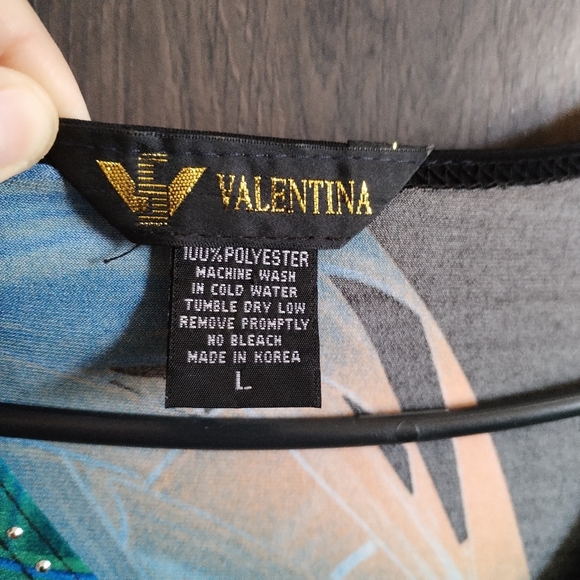Valentina Blouse Jewel Tone Blue Green Gold Abstract Swirl Embellishments Large - Picture 4 of 8